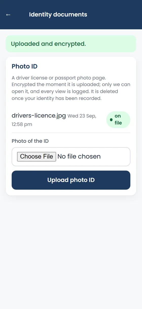 Photo ID uploaded