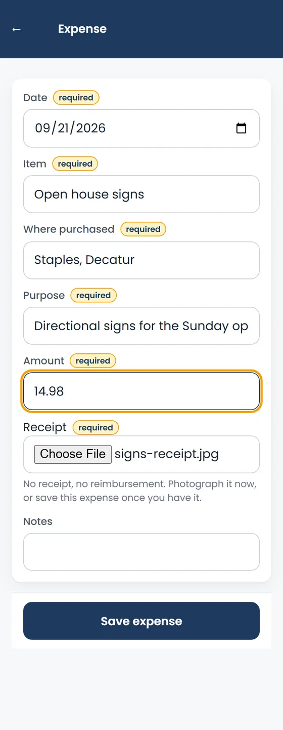An expense with a receipt
