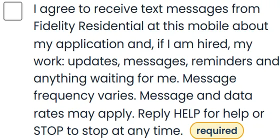 The required box agreeing to texts about the application