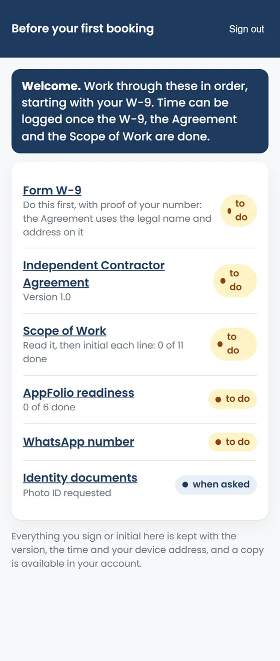The onboarding list