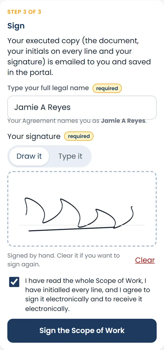 Signing the Scope of Work