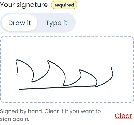 A signature drawn with a finger